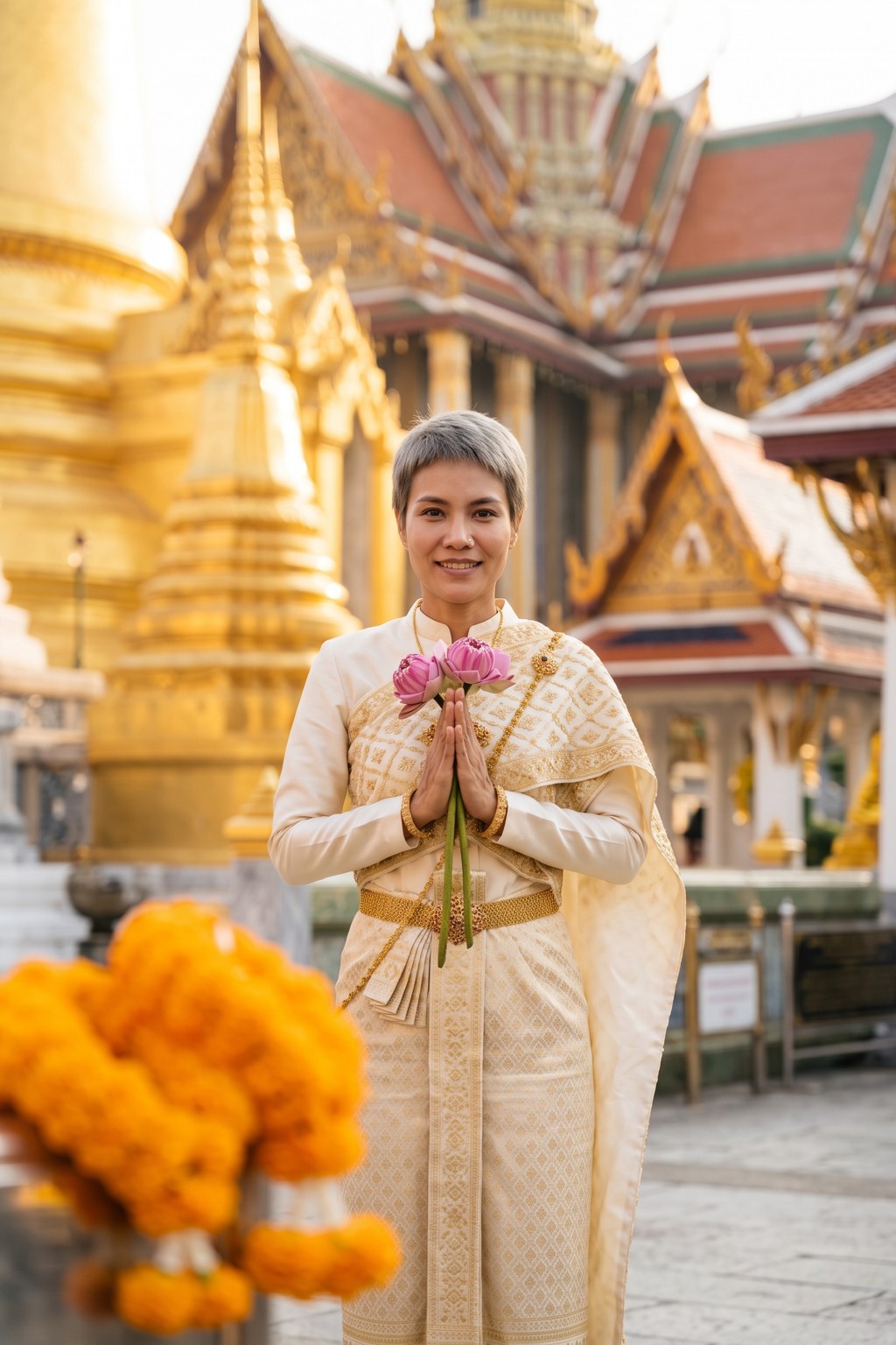 ขอพรที่วัดทอง ชุดไทย